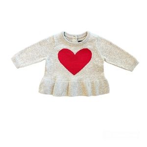 Baby gap gray peplum long sleeve sweater with red heart 0-3 months NEW